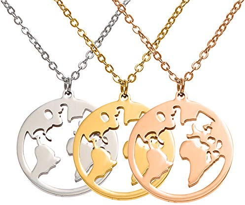 PAADIYA Damen Weltkugel Halskette, Frauen Kette Für Die Reisenden Freiheit Frieden aus vergoldetem 18K Plattierung Goldkette mit Kettenlänge 40cm + 5cm