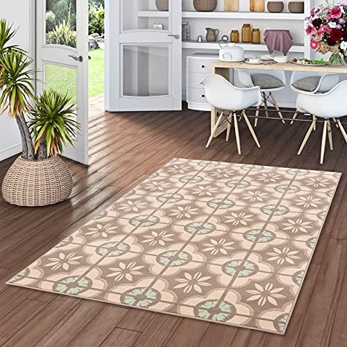 Pergamon Designer Teppich Samba Modern Beige Fliesenoptik in 5 Größen