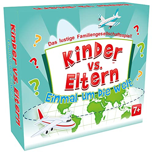 Kinder vs Eltern Spiel Einmal um die Welt Brettspiele ab 7 Jahre Gesellschaftsspiele Lernspiele Kinderspiele Familienquiz Kinder und Erwachsene Quiz Spiel Partyspiel | 52 Karten | 208 Fragen