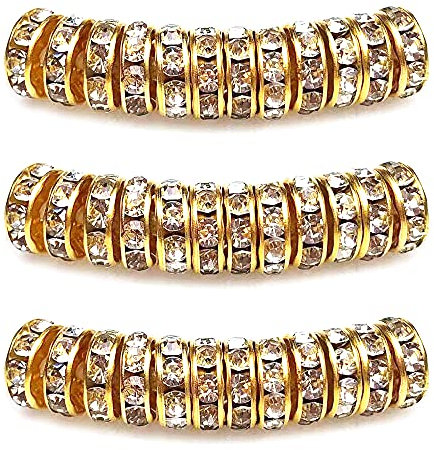 MJDCB 8mm 100 Cuentas Espaciadoras Centelleo Cristal bolitas para Hacer Pulseras Collar de Accesorios de Joyería (Dorado/Blanco)