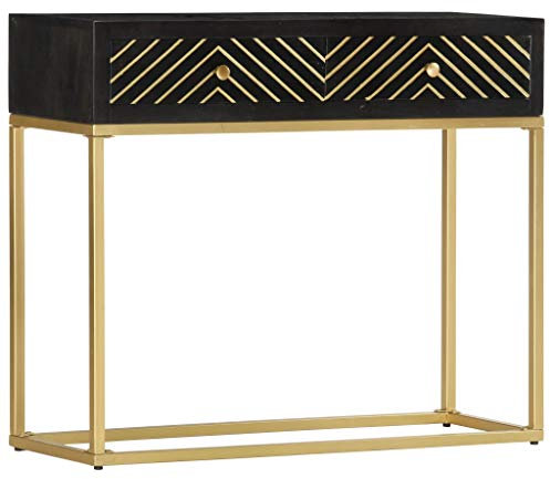 INLIFE Table Console Noir et doré 90x30x75 cm Bois de manguier Massif