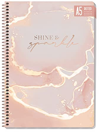 paper&you® Bullet Journal dotted A5 mit Spiralbindung Shiny Moments 160 Seiten, Notizbuch gepunktet mit Spirale, College-Block, Spiral-Block, Notizblock - nachhaltig & klimafreundlich