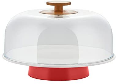 Alessi Mattina BG06 R - Porzellan-Designständer mit PMMA-Glocke und Bambusholzknopf, Rot