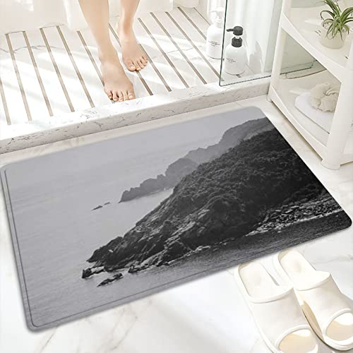 Badematte, rutschfest Waschbar Badezimmerteppich 60x100 cm,Scenic Horizon Cliff View Cliffs Black Outdoor,Badvorleger mit Wasserabsorbierenden, Weichen Mikrofasern für Badewanne, Dusche und Badezimmer