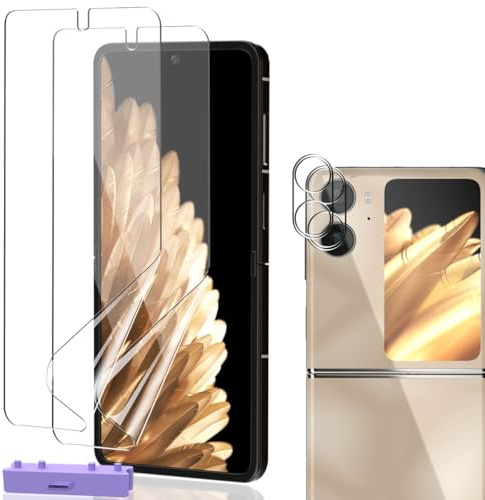 AnnhanT Schutzfolie für Oppo Find N2 Flip, 2+2 Stück Weiche TPU Displayschutzfolie + Kameraschutz, Kratzfeste HD Klar, Blasenfrei, Einfache Montage, Hüllenkompatibel