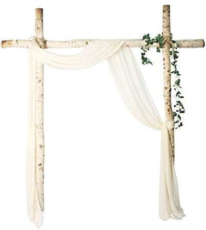 Yurosiay Hochzeitsbogen Deko Chiffon Vorhang Hochzeit Romantisch Tüll Fotovorhang Freihandbogen Querbehang Deko Drapierstoff Hochzeit für Fotografie Party Geburtstag 600 x 70 cm Beige