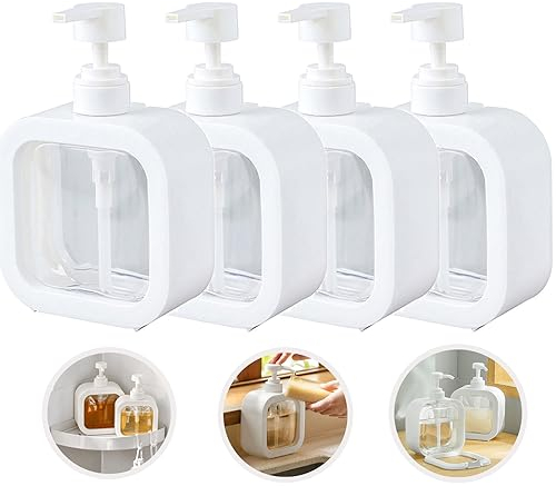 Suuwwn Seifenspender Kunststoff,4 Stück Spülmittelspender 500ml Pumpspender Dish Soap Dispenser Shampoo Spender Duschgel Spender Handseifenspender mit Pumpe für Küche Bad
