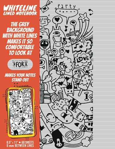 Whiteline Notebook: A4 Large Lined Notepad With 8 mm White Lines Gray Ruled Paper For Offices, Writing, Doodling, University And College Students, 8.5x11 60 Sheets