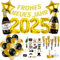 Silvester Deko 2025 XXL, New Year Decoration, FROHES NEUES Jahr Girlande, 2025 Folienballon, Fotorequisiten, Luftschlangen, Partytröten, Luftballons Schwarz Gold für Silvester Neujahr 2025 Party Deko