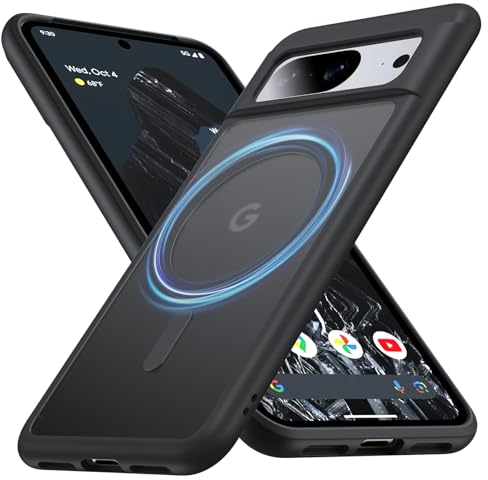 FNDMIL [NO.1 Magnetisch für Google Pixel 8 Hülle mit MagSafe [Translucent Matt] [Anti-Fingerabdruck] [Militär Stoßfest] Hardcase mit Weich Silikon Handyhülle für Pixel 8 Case Dünn 6.2'', Schwarz