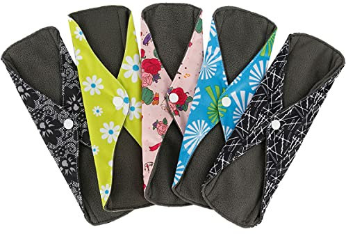 Lot de 5 serviettes hygiéniques réutilisables, lavables en tissu haute absorption, serviettes hygiéniques à 4 couches pour flux moyen et lourd nuit