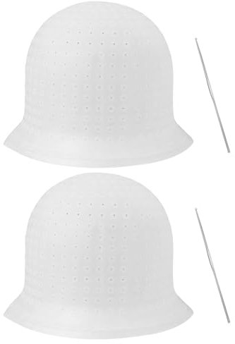 Pre-Punched Highlight Cap, 2Pcs Silicone Highlighting Caps with Needle Hook, Professional Hair Dye Cap with Holes, (2Pcs Pre-Punched Highlight Cap)
