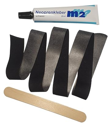 M2 Neorepset Hot Melt/Reparaturband (25mm x 100mm) zum aufbügeln auf kaschiertem Neopren sowie Neoprenkleber für eine dauerhafte und saubere Reparatur von Rissen, Löchern und defekten Nähten.