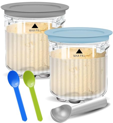 Creami Breeze Pints and Lids for Ninja, 16oz Creamer Cups Storage Containers Holder Can Canisters Replacement Accessories for NC100 NC200 NC201 CN205A Ice Cream Maker Airtight BPA-Free Dishwasher Safe