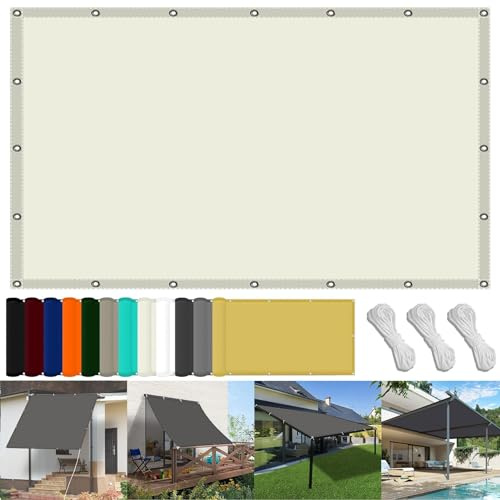 Sonnensegel Baldachin 150 x 350 cm Wetterschutz Wasserabweisend Sonnensegel Rechteckig Uv-Schutz-Polyestergewebe mit Seil Beschattungsnetz für Pool Schwimmbad Und Gewächshaus, Elfenbein