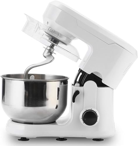 Robot da Cucina 500 W, Robot da Cucina a 6 velocità da 3,5 Litri con Gancio per impastare, Frusta e sbattitore Ciotola per impastare e paraspruzzi Rimovibile,Bianco