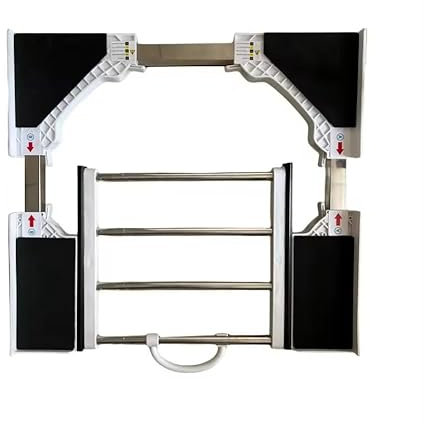 Kit Lavadora Secadora Universal, Marco de conexión para lavadora/secadora con toallero extensible, Soporte Lavadora Secadora con Cuerda de Trinquete, 42-70cm