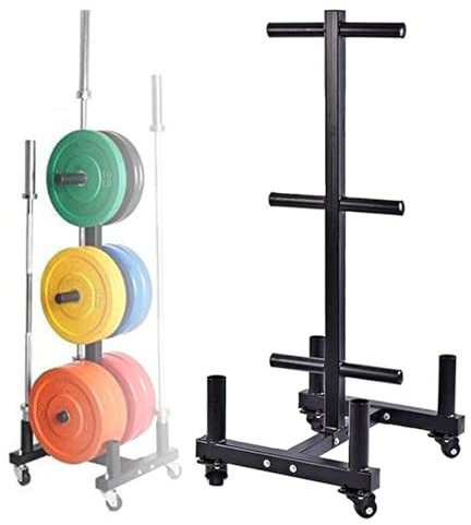 WADPP Olympic Weight Plate Rack Plate Trees,Olympic Bumper Plate Holder W/Wheels,Weight Plate Tree and Vertical Barbell Holder for Olympic Plate and Barbell Storage,Heavy Duty Gym Organizer