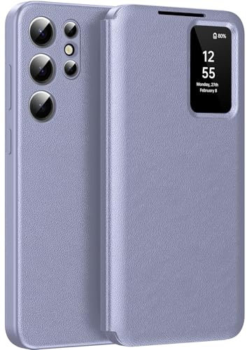 Custodia a portafoglio per Samsung S25 Ultra Smart View, per Samsung Galaxy S25 Ultra Custodia Clear View, Flip a specchio, scomparto per carte di credito, finestra di visualizzazione, per Samsung S25