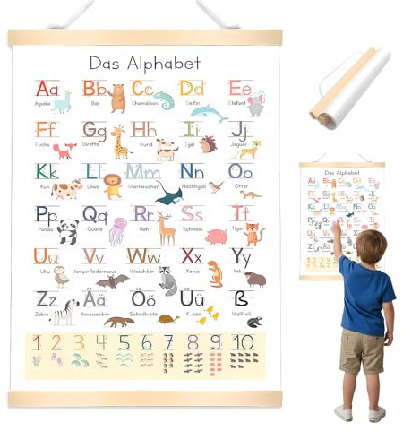ABC Poster für Kinder bis Grundschule | Alphabet Zahlen Lernposter zum Buchstaben Lernen | 40x60 cm für Kinderzimmer, Kindergarten, Vorschule