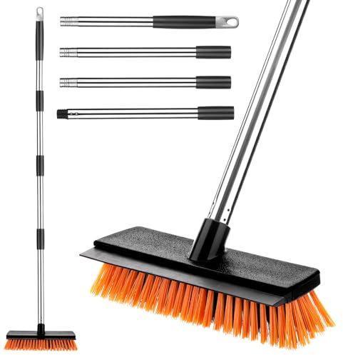 Hahorpa 26cm Balai Brosse Exterieur avec Manche Télescopique(126cm) | Balai Exterieur Terrasse Poils Durs avec Raclette Sol Exterieur, Brosse de Jardin en Acier Inoxydable, Idéal pour Sols, Cours