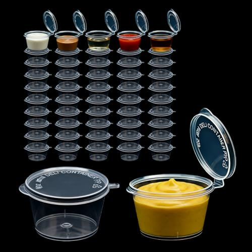 Sixinfeto Kleine Plastikdosen mit Deckel 50 Stück Gefrierdosen 100ml Feinkostbecher 4oz Saucenbecher Frischhaltedosen Portionsbecher für Soßen Dips und Lebensmittel