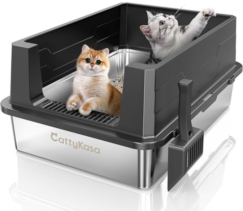 XXXL Stainless Steel Cat Litter Tray with High Sides, 71Lx51Wx30H cm Extra Large Metal Cat Litter Box with Easy Clean Non-Stick, Leak-proof & Splash-Proof, Includes Scoop for Big Cats & Multiple Cats