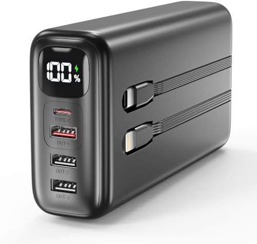 Power Bank 51000mAh, 22.5W Fast Charging Portable Charger, Built in Cables