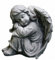 Sitzender Engel, Figur aus Steinguss, Frostfest