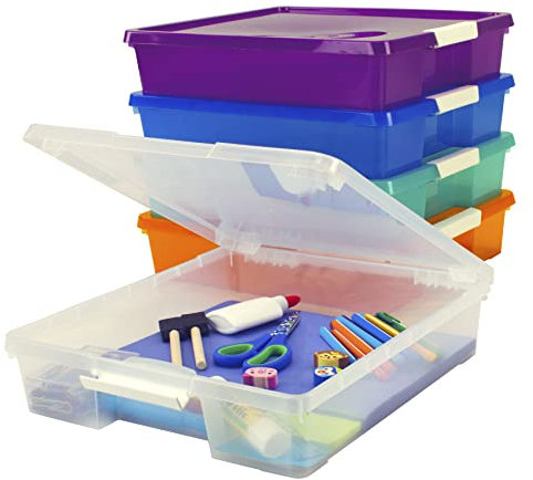 Storex, Projektbox für Schüler, Kunststoff, 38,7 x 33,7 x 8,3 cm, verschiedene Farbtöne, 5er-Pack (63202U05C), Standardgröße