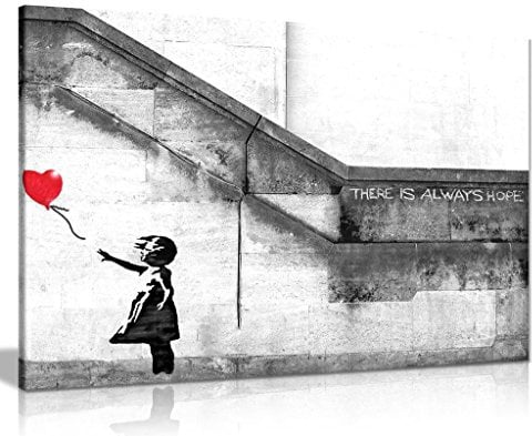 Panther Print Leinwandbild, Motiv Banksys „Balloon Girl“-Graffiti, Wandkunst-Druck, A0 91x61cm (36x24in)