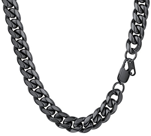 PROSTEEL Black Chain Men 10mm 18 inch Stainless Steel Cuban Necklace Thich Hip Hop Rapper Chain