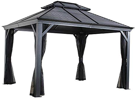 Sojag Pavillon Mykonos 299 cm x 364 cm x 291 cm (L × B × H) Terrassenüberdachung 10 x 12 inkl. Moskitonetz – Farbe: anthrazit