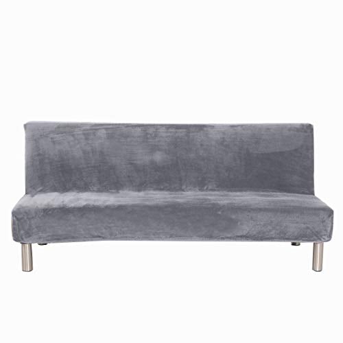 Sofa-Schonbezug aus Samt und Plüsch, 3-Sitzer, für den Winter, dicker Stretchstoff, Sofabettbezug, einfarbig, rutschfest, elastisch, passt auf Klappsofa ohne Armlehnen silbergrau