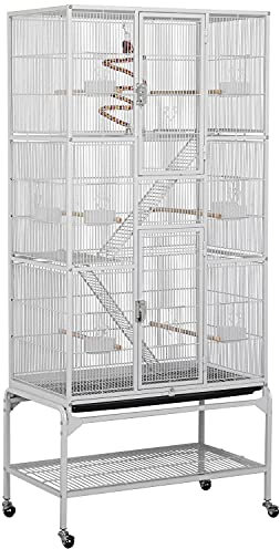 Yaheetech Cage Oiseaux Cage Perroquet Volière Oiseaux Intérieur pour Perruche Calopsitte Conure Canaris avec Pied sur Roulette 77x 46x175,5cm Blanc