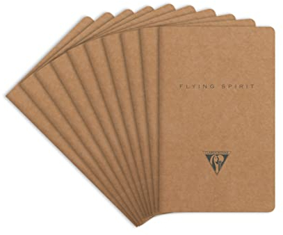 Clairefontaine 103586C - Packung mit 10 Hefte Flying Spirit, liniert 7,5x12 cm 24 Blatt, Braun Motiven sortiert, 1 Pack