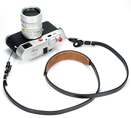 CANPIS Echtes Leder Kamera gurt Schnellverschluss, CP005 Vintage Kamera Schultergurt Hals ragegurt für Nikon Canon Sony Pentax Leica Olympus Fuji Alle DSLR-Kamera (Schwarz Braun)