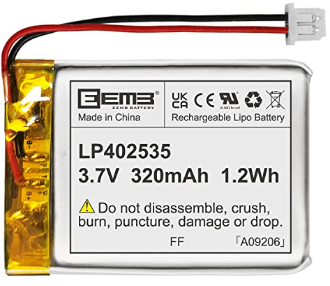 EEMB Lithium Polymer battery 3.7V 320mAh 402535 Lipo Rechargeable Battery Pack with wire Molex Connector for Headphones and Dashcam-confirm device & connector polarity before purchase