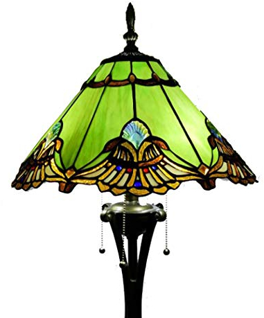 Yjmgrowing Tiffany Style 16-Zoll-Stehlampe für Wohnzimmer Retro- grüne Buntglas-Boden-Stehlampe für Schlafzimmer Arbeitszimmer 3-Licht Art Leseleuchte,Fußschalter,220 V, E27