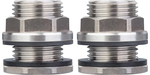 RAINPAL SSBF020 Conector de tanque de mamparo de acero inoxidable 304 (doble hembra 1/5,1 cm NPT y macho 3/10,2 cm NH manguera de jardín roscada, con junta escalonada) (2)