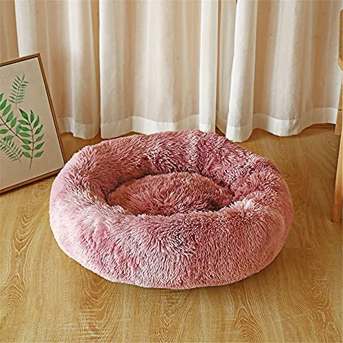 Chickw1 Chien Chat Panier Rond Coussin Donut, Lavable Extra-Doux Confortable Peluche Moelleux Chaud Pet Matelas pour Petits/Taille Moyenne/Grande Chats et Chiens (50CM,Tie-Dye Poudre)