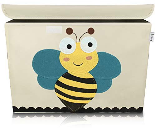 LIFENEY Aufbewahrungsbox Kinder groß 51 x 36 x 36 I Spielzeugkiste I Kiste mit Deckel für Kinderzimmer I Aufbewahrungsboxen mit Deckel I Spielzeugaufbewahrung (Biene)