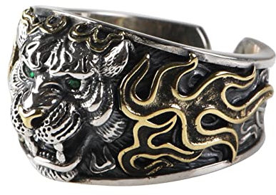 DOOLY Dominante Persönlichkeit Tiger Ring Retro Altschmuck S925 Silberring Sternzeichen Tiger Herren Eröffnung
