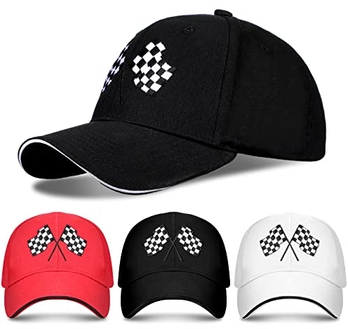 Baseballkappe für Herren und Damen, karierte Flaggen, Rennautoflagge, verstellbar, waschbar, Trucker-Mütze, Stickerei, Unisex, Papa-Hut, Sportmütze, Weiß, Rot, Schwarz, 3 Stück, Weiß / Rot / Schwarz,