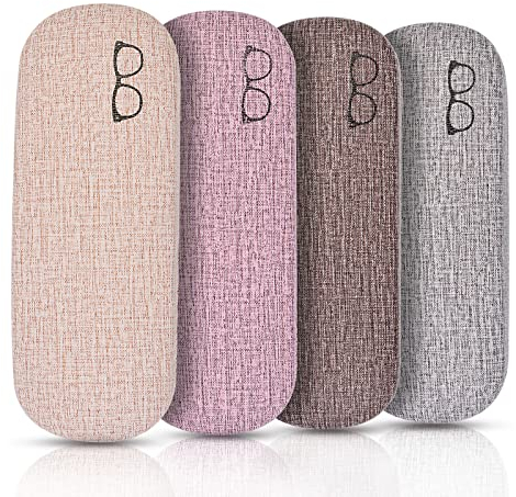 REAQUE 4 Stücke Hartschalen-Brillenetui Leinenstoffe Sonnenbrillenetuis mit 4 Brillenputztuch Präzise Brillenschutzhülle Kratzfeste Tragbar Brillen, Unisex