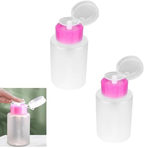 Agatige 2Pcs Nail Polish Remover Pump Bottle Dispenser, 60ML Empty Push Down Cleanser Bottle Pump Dispenser Bottle for Nails Liquid Bottle Container with Flip Top Cap for Makeup Remover