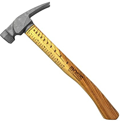 Boss Hammer 16 oz Ti64 Titanium Hammer, Tennessee Hickory Handle | Milled Face, Framing Square Rip Claw Design, Magnetic Nail Starter, Made in the USA BH16TIHI18M