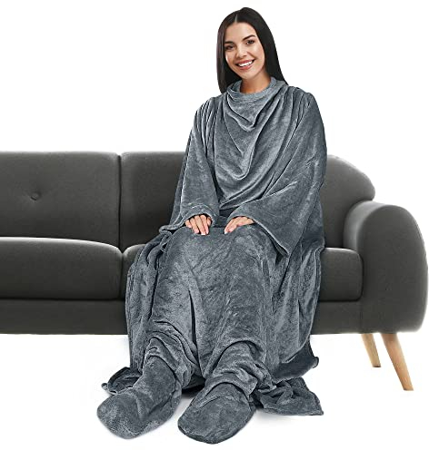 Catalonia Classy TV-Decke, Kuscheldecke mit Ärmeln und Füßen, Professionelle Kuschel-Ganzkörper-Kuscheldecke zum Anziehen, für Erwachsene, Damen und Herren zum Verschenken, 190 x 135 cm