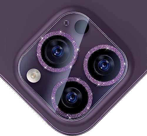 UniqueMe Protector Cámara para iPhone 14 Pro/14 Pro Max - 3 Unidades, Ultra HD Clara, Anti-Arañazos, Ultra Resistente, Cristal Vidrio Templado 9H - Morado Oscuro