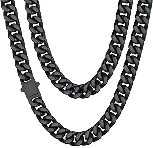 Mens Stainless Steel Necklaces Cuban Link Chain Hip Hop Jewelry Curb Chains Men Black Necklace Chain Thick